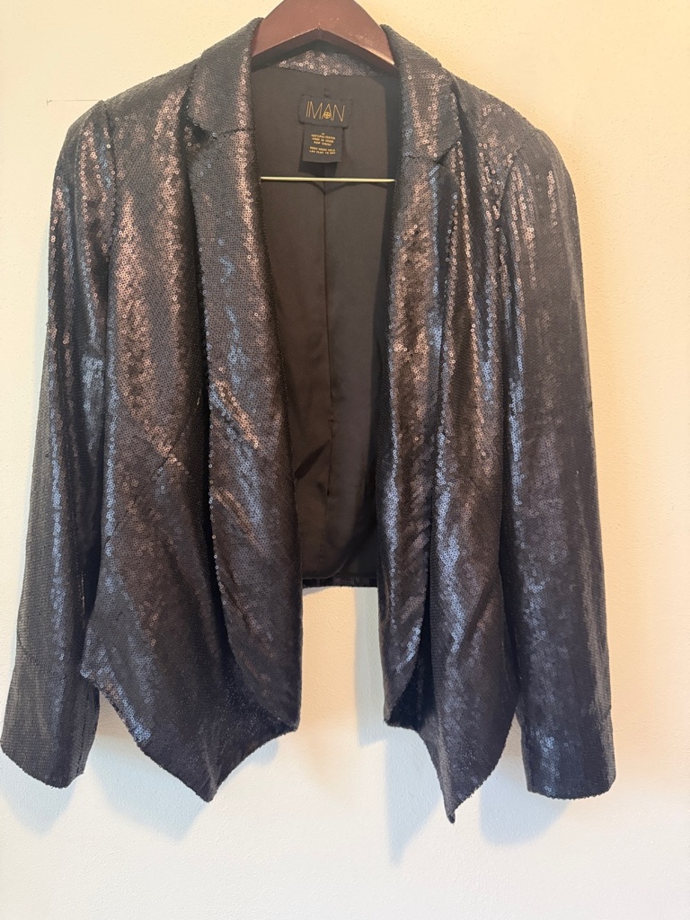 IMAN Black Sequined Open-Front Blazer